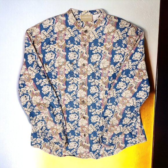 Vintage 90’s Liz Claiborne Lizwear Denim Paisley Floral Women's Blouse Sz M - Picture 4 of 9